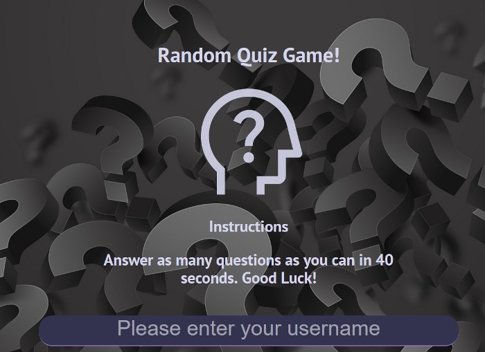 Main menu section of Random Quiz application.